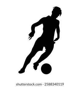 Football player kicking ball, isolated vector silhouette.