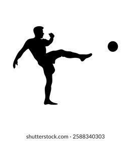 Football player kicking ball, isolated vector silhouette.