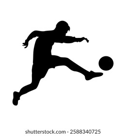 Football player kicking ball, isolated vector silhouette.