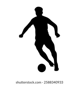 Football player kicking ball, isolated vector silhouette.