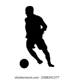 Football player kicking ball, isolated vector silhouette.