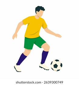 Football player kicking ball, soccer player kicking ball isolated flat vector illustration. Soccer logo.