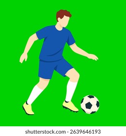 Football player kicking ball, soccer player kicking ball isolated flat vector illustration. Soccer logo.