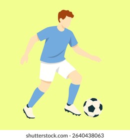 Football player kicking ball, soccer player kicking ball isolated flat vector illustration. Soccer logo.