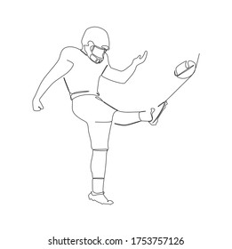 A football player kicking the ball trying to make a goal. Continuous one line drawing, vector illustration