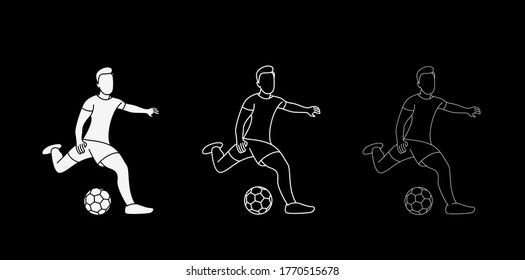 Football player kicks the ball, Flat Line art vector illustration.