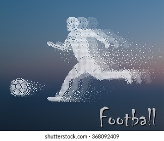 Football player kicks the ball, square particle divergent composition,Soccer Player. Athlete Football Striker World Soccer Championship Concept of olympics spirit.2016 Summer Games vector illustration