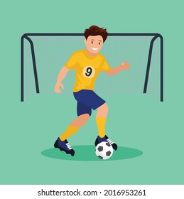 Football player, kicks the ball. Vector illustration of a flat design.