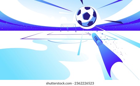 A football player kicks ball for the winning goal. Sports concept