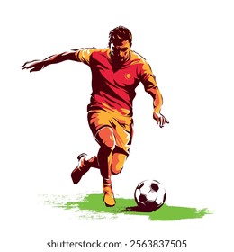 football player leeding the ball, stylized vector illustration