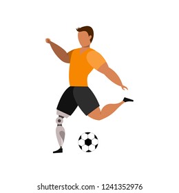 Football player with leg prosthesis on a white background. Paralympic Sport Concept.