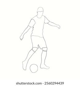 Football player line drawing illustration, Soccer player line drawing, Football player line art, Football player outline.
