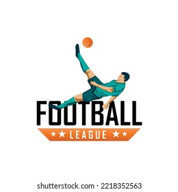Football player logo in action with soccer emblem design on white background
