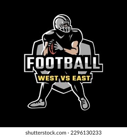 Football player logo, emblem American football on a dark background.