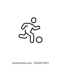 Football player. Man running with a ball linear icon. Line customizable illustration. Contour symbol. Vector isolated outline drawing. Editable stroke