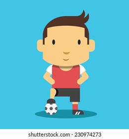 Football Player Mascot. Creative Vector Flat Illustration Concept. Isolated on Blue Background.