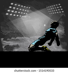 Football player on his knees celebrates the goal sport vector illustration