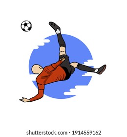 Football Player With Overhead Kick. Vector Illustration. Gooding For T-shirts, Wall Decorations. Eps File