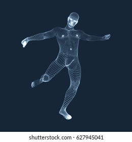 A football player from particle. Sports concept. 3D Model of Man. Human Body. Sport Symbol. Design Element. Vector Illustration.