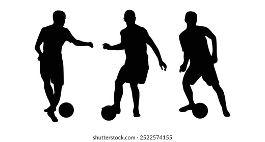 Football player passing the ball vector silhouette.