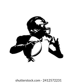 Football player, quarterback, isolated silhouette, vector logo. American football ahtlete