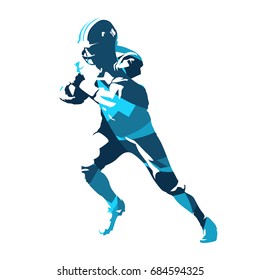 Football player running with ball, abstract blue vector silhouette