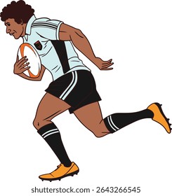 Football player running with ball in cartoon illustration style