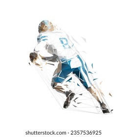 Football player running with ball, isolated low poly vector illustration, geometric drawing