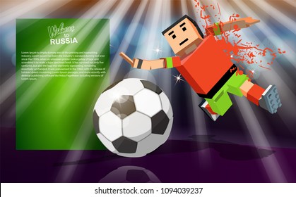 football player running for the ball. Soccer player against the background of the stadium 