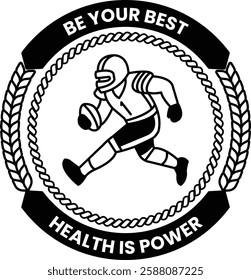 A football player is running with a football in his hand in the style of sign illustrations