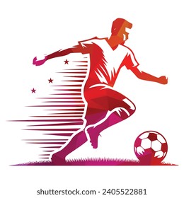 Football Player Running with Lines and Stars Vector Illustration 