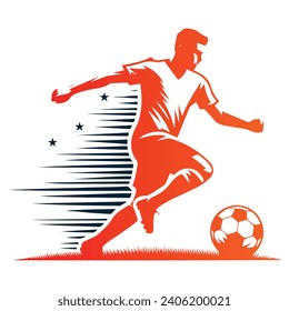 Football Player Running with Lines and Stars Vector Illustration 