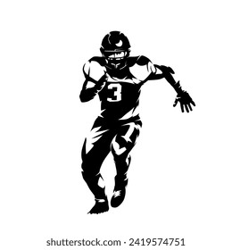 Football player, running quarterback, isolated vector silhouette, front view