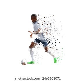 Football player, running with soccer ball, abstract isolated low poly vector illustration