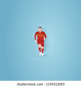  football player running. soccer paper cut design style.
