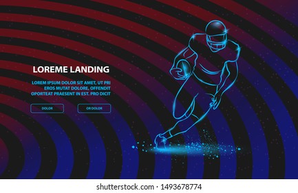 Football. The player runs away with the ball. Vector Sport Background for Landing Page Template.