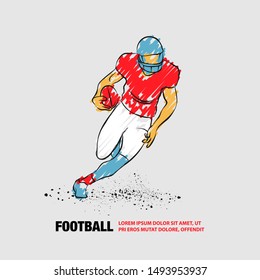 Football. The player runs away with the ball. Vector outline of Football player with scribble doodles.