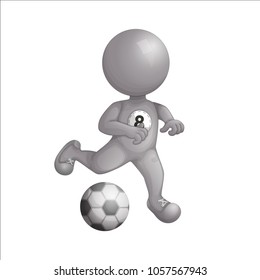 A football player is runs with the ball. A imitation three d person without face. A steel silver man. Vector illustration. Character isolated