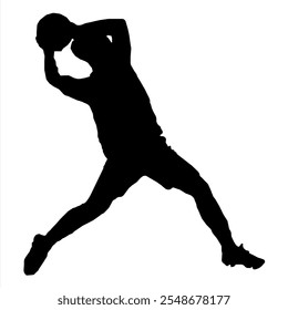 A football player seen from the side, tossing the ball like a pitcher. The figure is isolated against a white background, depicted as a vector illustration.