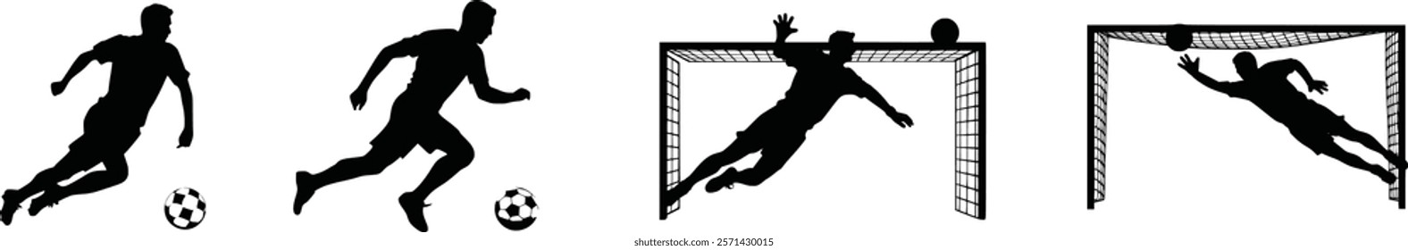 Football player set, silhouette bundle of soccer player.