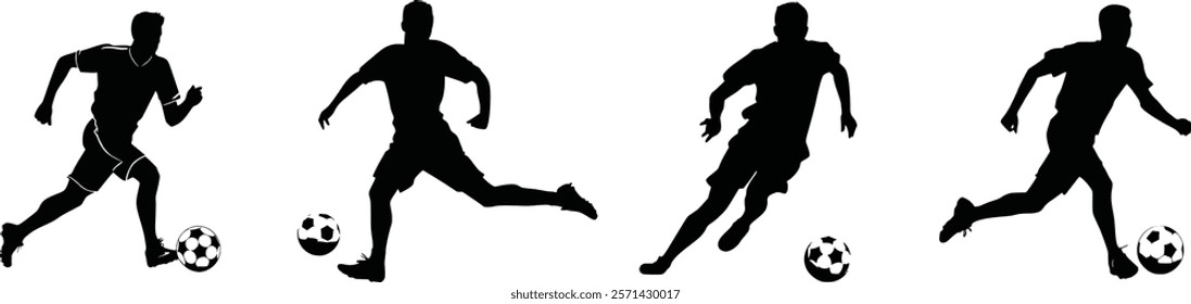 Football player set, silhouette bundle of soccer player.