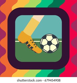 football player shoots soccer ball flat icon with long shadow, vector illustration