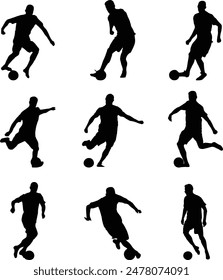 football player silhouette dribbling in many pose
