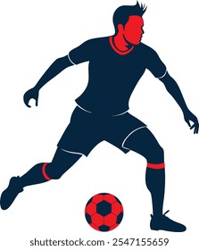 Football player silhouette icon vector. Professional soccer player quick shooting a ball. Sport football game illustration.