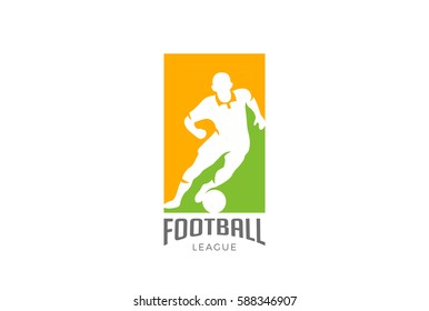 Football player silhouette Logo design vector template.
Soccer Sport icon Negative space style