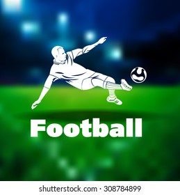 football player silhouette of a soccer player with a ball,background, logo