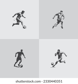 football player silhouette soccer sports game vector set design