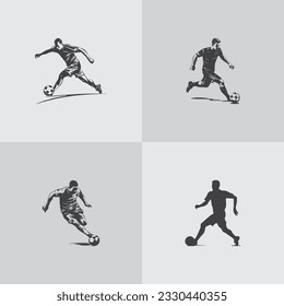 football player silhouette soccer sports game vector set design