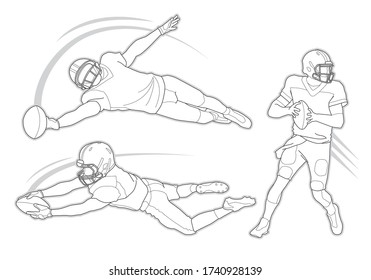 Football player silhouette vector set design sports