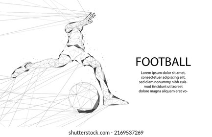 football player and soccer ball or with low polygon pattern vector